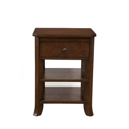 Alpine Furniture Baker 1 Drawer Wood Nightstand with Shelves in Mahogany (Brown)