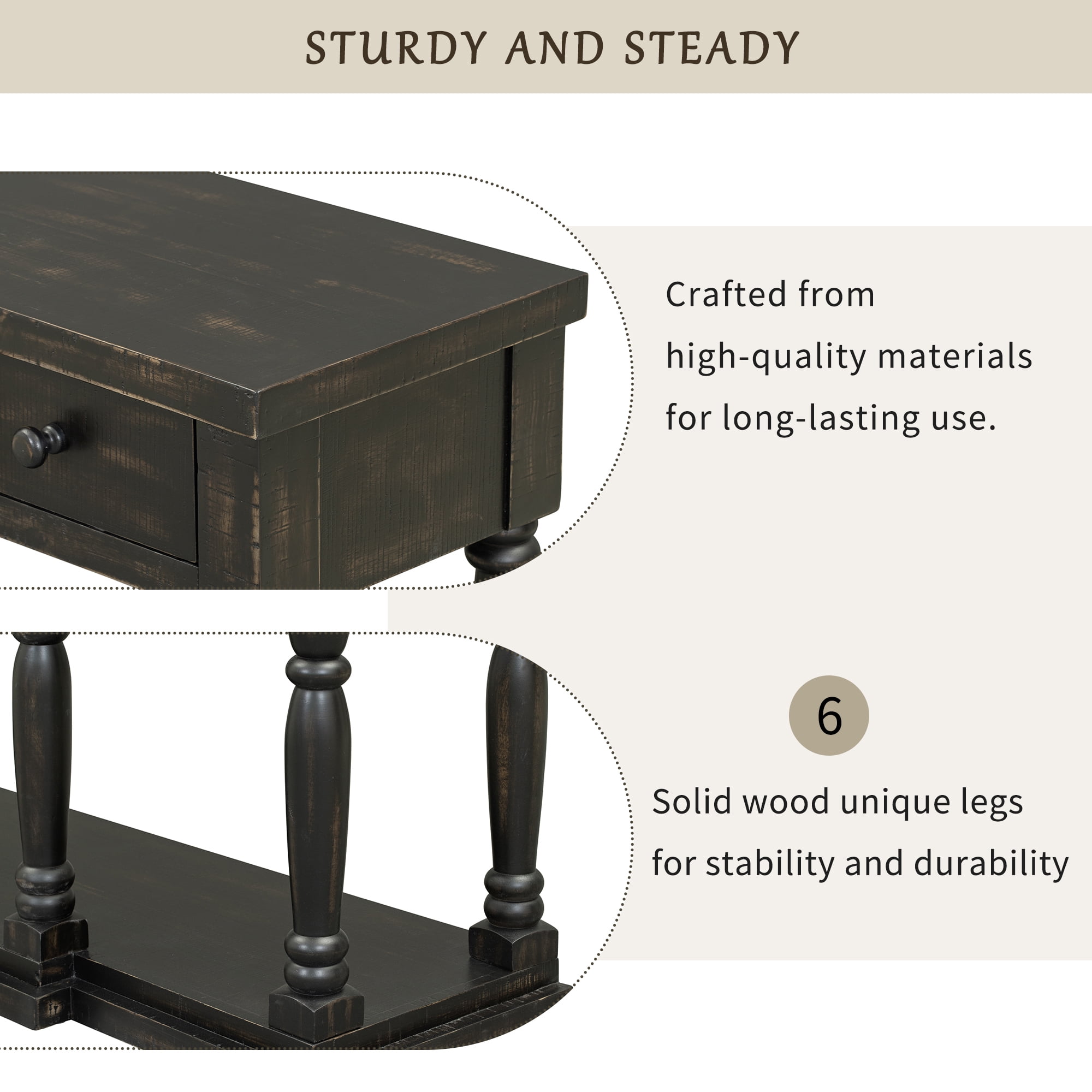EUROCO 63" Longer  Console Table Sofa Table for Entryway with 4 Drawers and Storage Shelf for Living Room Hallway Foyer Office, Antique Black