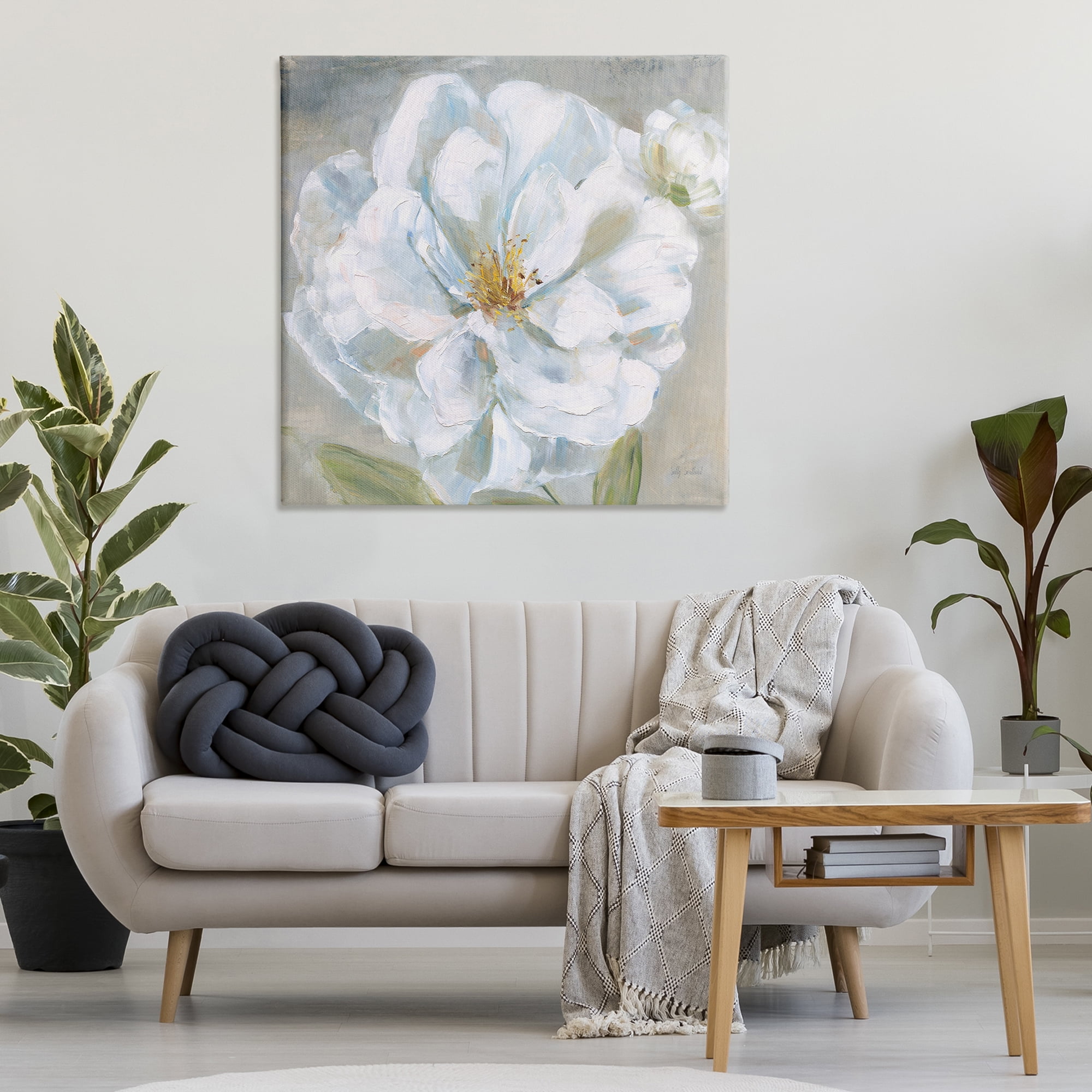 Stupell Industries Curling White Flower Petals Plants & Flowers Painting Wrapped Canvas Art Print Wall Art, 36 x 36