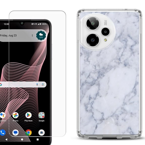 Phone Case for ATT Verge 2 5G, with Screen Protector, by OneToughShield - Marble / Clouds