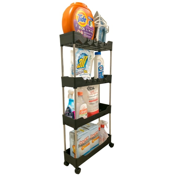 4 Tiers Slim Rolling Utility Cart, Black