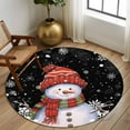 thumbnail image 3 of Red Snowman Christmas Round Area Rug 5 FT, Non Slip Bedroom Area Rug, Xmas Winter Snowflake Black Washable Soft Circular Carpet Non-Shedding Floor Mat for Kitchen Dining Room Foyer Balcony Dorm, 3 of 9