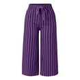 thumbnail image 5 of Rhuody Pants For Womens High Waist Loose Fit Linen Blend Striped Wide Leg Pants For And Relaxed Straight Leg Slacks Simple Wear Purple L, 5 of 5
