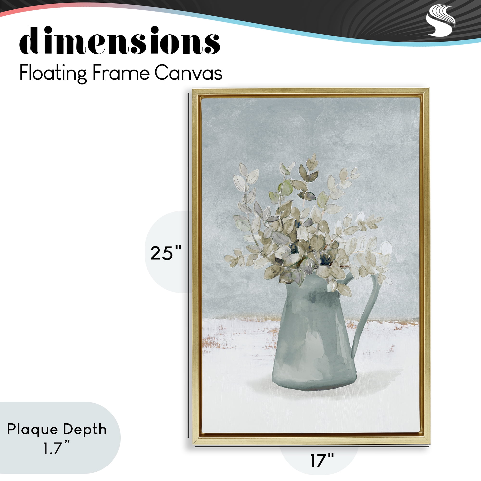Stupell Industries Blue Botanical Arrangement Gold Framed Floater Canvas Wall Art, design by Lanie Loreth