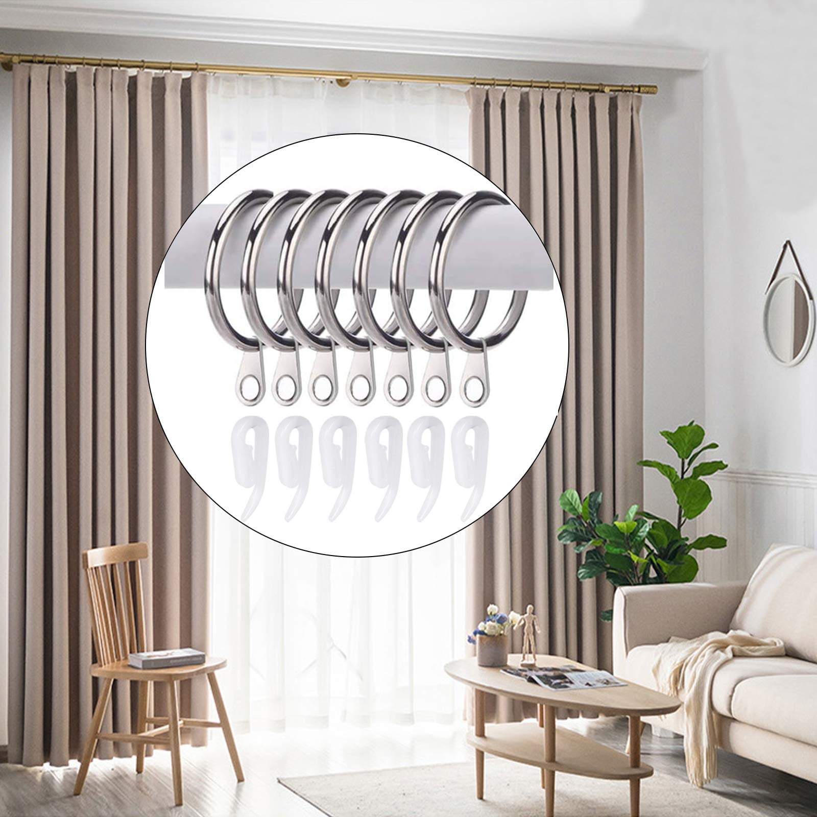 KissDate 30mm Metal Drapery Curtain Rings Hanging Rings & Curtain Hooks Plastic White for Curtains and Rods Drape Sliding Eyelet Rings 50 Pack Curtain Rings and Hooks Silver 