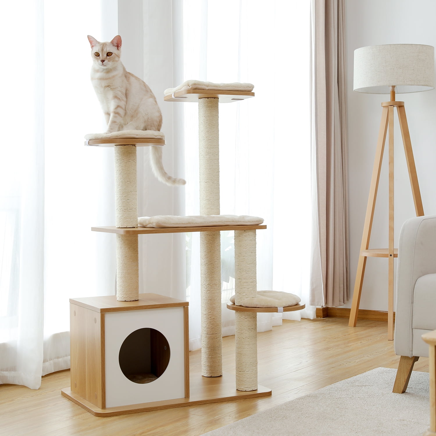 Pefilos 45" Modern Cat Tree Tower for Indoor Cats, Cat Condo for Adult Cats with Sisal Scratching Posts, Cat Tree House, Beige Pefilos 45" Modern Cat Tree Tower for Indoor Cats, Cat Condo for Adult Cats with Sisal Scratching Posts, Cat Tree House, Beige