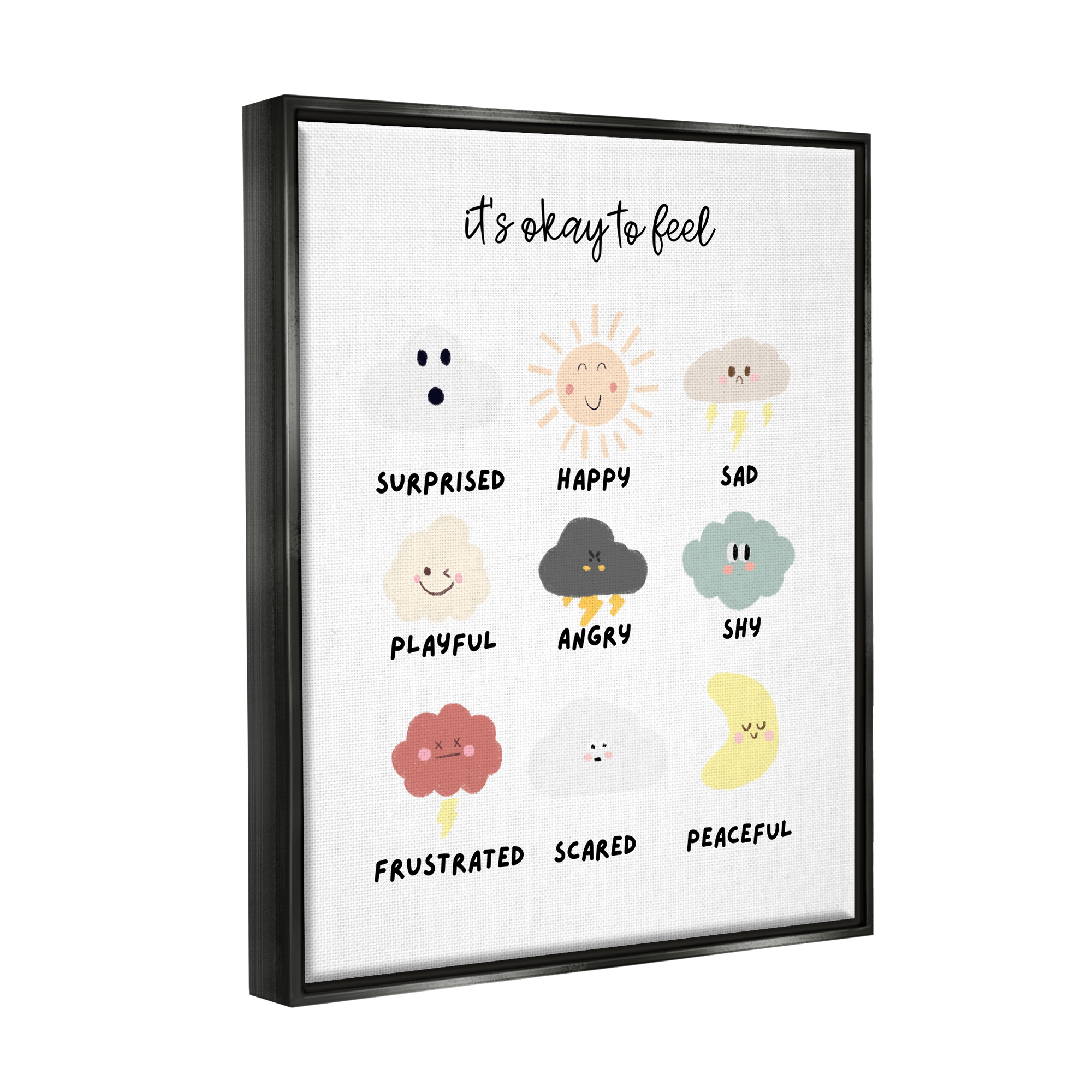 Stupell Industries Okay to Feel Emotions Chart Landscape Painting Black Floater Framed Canvas Art Print Wall Art, 17 x 21