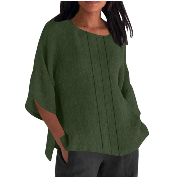 Tops de Manga Corta para las Mujeres Camiseta de Cuello Redondo de Color Sólido