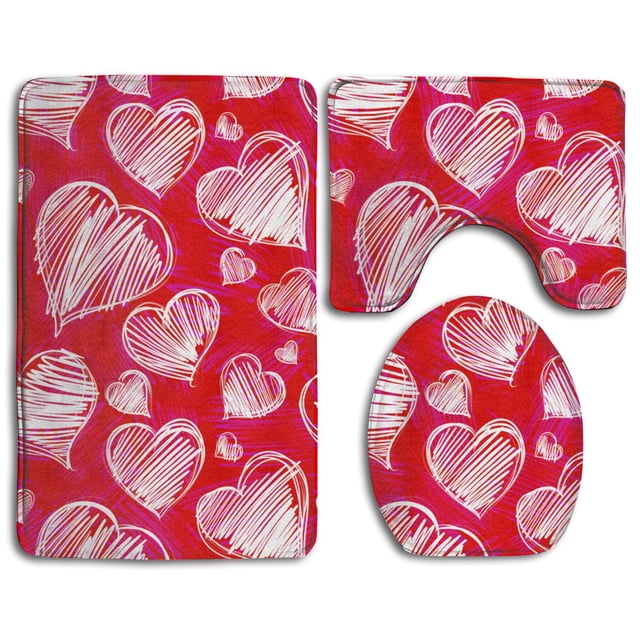ABPHQTO Corazón rojo Juego de alfombras de baño de 3 piezas Alfombra de baño Alfombra de contorno y tapa de inodoro ABPHQTO Cont-CHAPPLE-13648