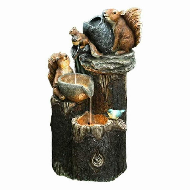 Relaxation Water Features, Weatherproof Poly-Resin Outdoor Water Fountain With Solar Squirrel Statue Ornament, Multi-scene Decoration For Yard,_Perfect Gift
