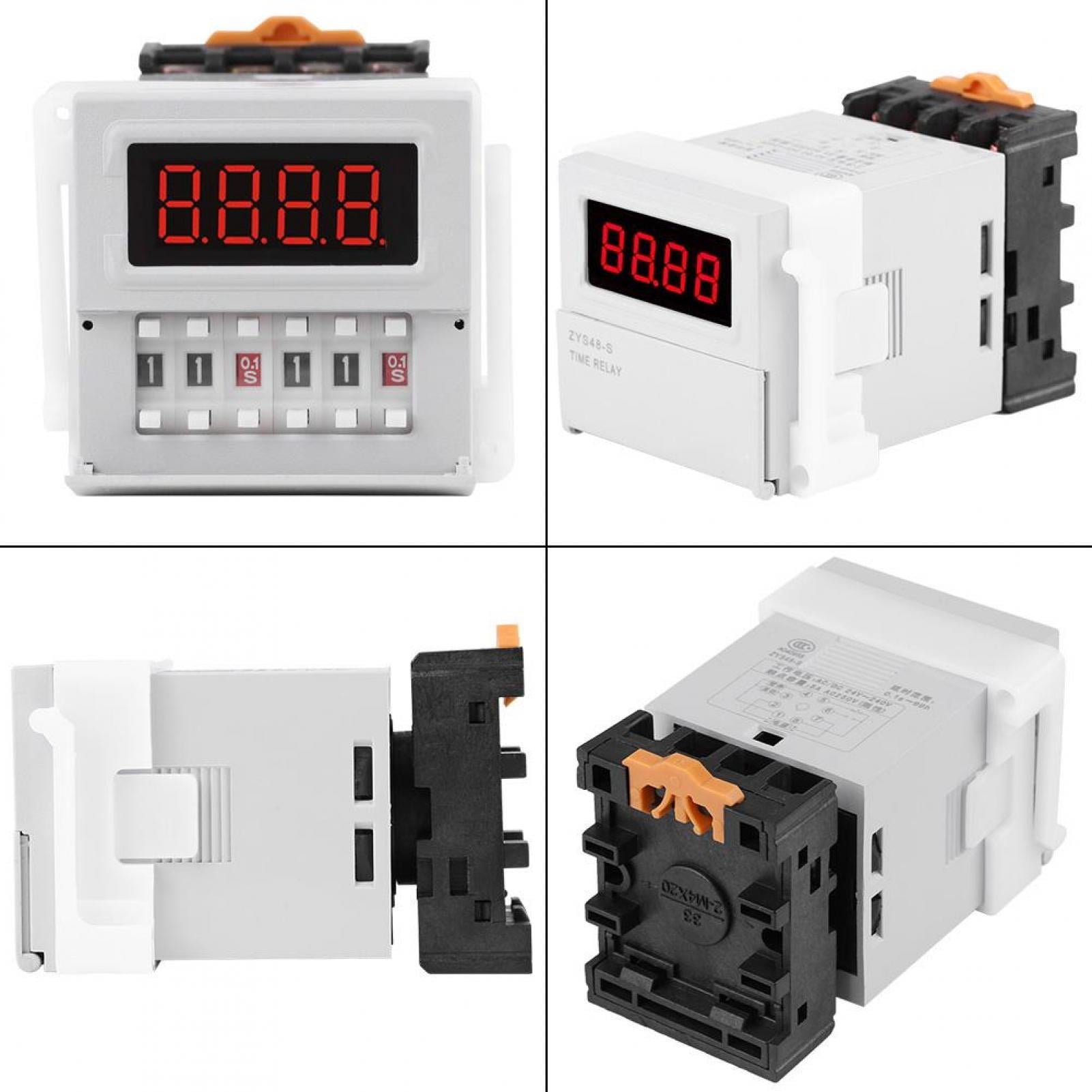 Digital Display Time Relay,ZYS48-S White,1PC AC/DC 24-240V,Digital Cycle Time Timer,Switch Delay Relay 0.1S-99H,LED Display 