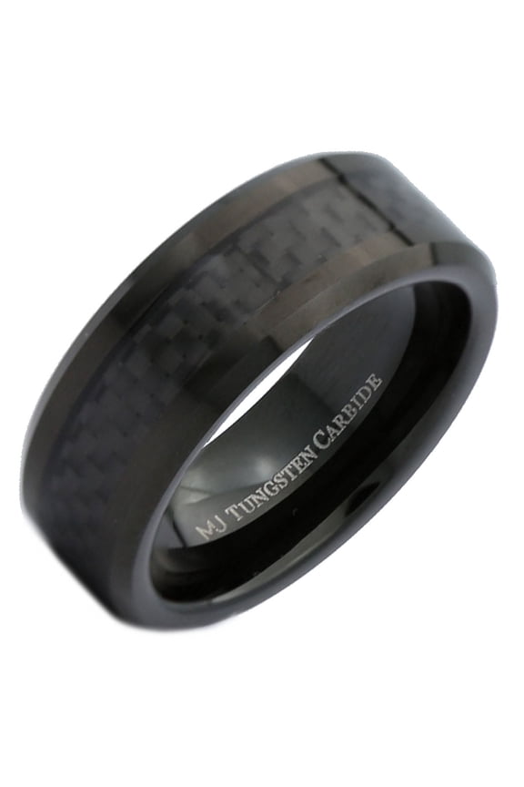 Metals Jewelry 8mm Black Tungsten Carbide Wedding Band Checkered Carbon Fiber Inlay Ring Size 9