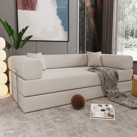 78.7" 2-Seater Sofa Upholstered Double Sofa Bed, Pure Sponge Corduroy Convertible Couch - 2-in-1 Sleeper Sofa with Wide Armrests and Memory Foam for Small Spaces