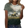 thumbnail image 2 of VKOYWKM Chandail de Course de Chevaux pour Femmes à Manches Courtes Coupe Ample T-Shirts T-Shirts Graphiques Amusants Col Rond T-Shirt Décontracté d'Été Hauts, 2 of 4