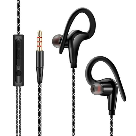 In-Ear Wired Sport Running Earphones, Earbud Ear Hook Headphone with Mic & 3.5mm Jack, Waterproof, for Workout Exercise Gym, Compatible with iPad Android Cell Phone PC