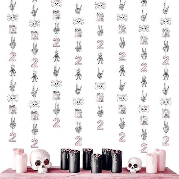 Bad Two The Bone Birthday Decorations Girl, 8pcs Bad 2 The Bone 2nd Birthday Hanging Garland Streamers Second Streamers for Rock Music 2 Year Old Bday Party Girls