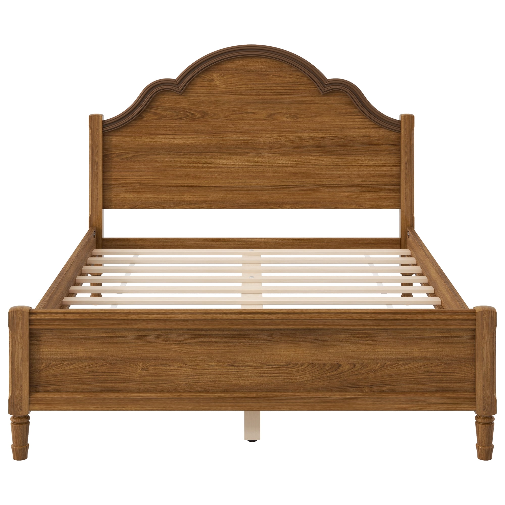 Euroco Wood Queen Size Platform Bed with Headboard, No Spring Box Needed, Walnut