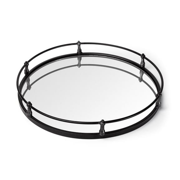 Mercana Kimbel Black Metal Mirrored Base Round Tray