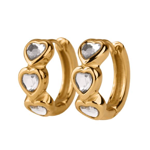 Aretes Mujer Oro 14k tipo Arracadas con Corazones, LuckyLy Acero Inoxidable con Baño Oro 14k y Cristal – Joyería para Mujer Ideal como Regalos para Mujer San Valentín y Cumpleaños, Modelo Vale blanco