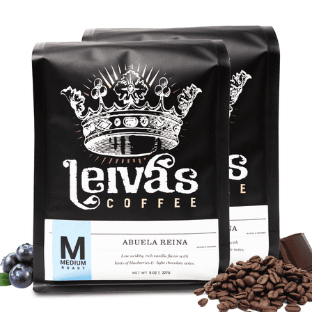 LEIVA'S COFFEE - Whole Bean Medium Roast - Abuela Reina - Single Origin, Organic Guatemalan - Nutty, Earthy, Velvety Smooth - 8oz (2 Pack)