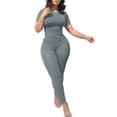 thumbnail image 1 of Lounge Wear Ribbed Casual 2 Piece Summer Shorts Set For Women Sleeve Top+Elastic Leggings Outfits, 1 of 5