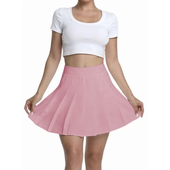 Women'S High Waisted Pleated Mini Skirt A-Line Tennis & School Skirt Pink S