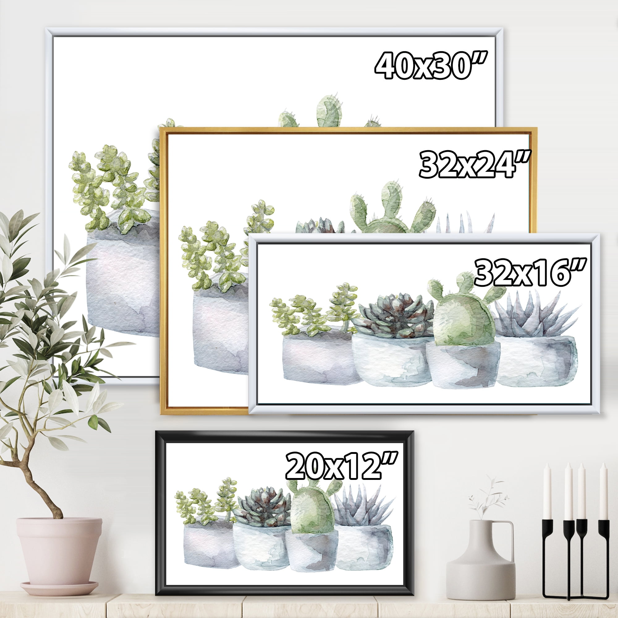 Designart 'Succulent and Cactus House Plants I' Farmhouse Framed Canvas Wall Art Print