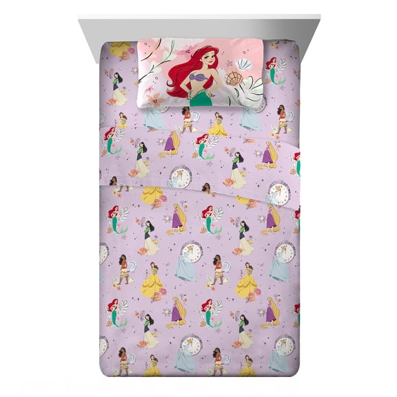Disney Princess Kids 3 Piece Purple Sheet Set, Twin