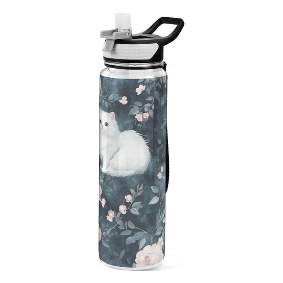 BZSMCE Sport Bottle Enchanted White Cats and Roses Outdoor sports Water Bottle Size: 10.4x3in