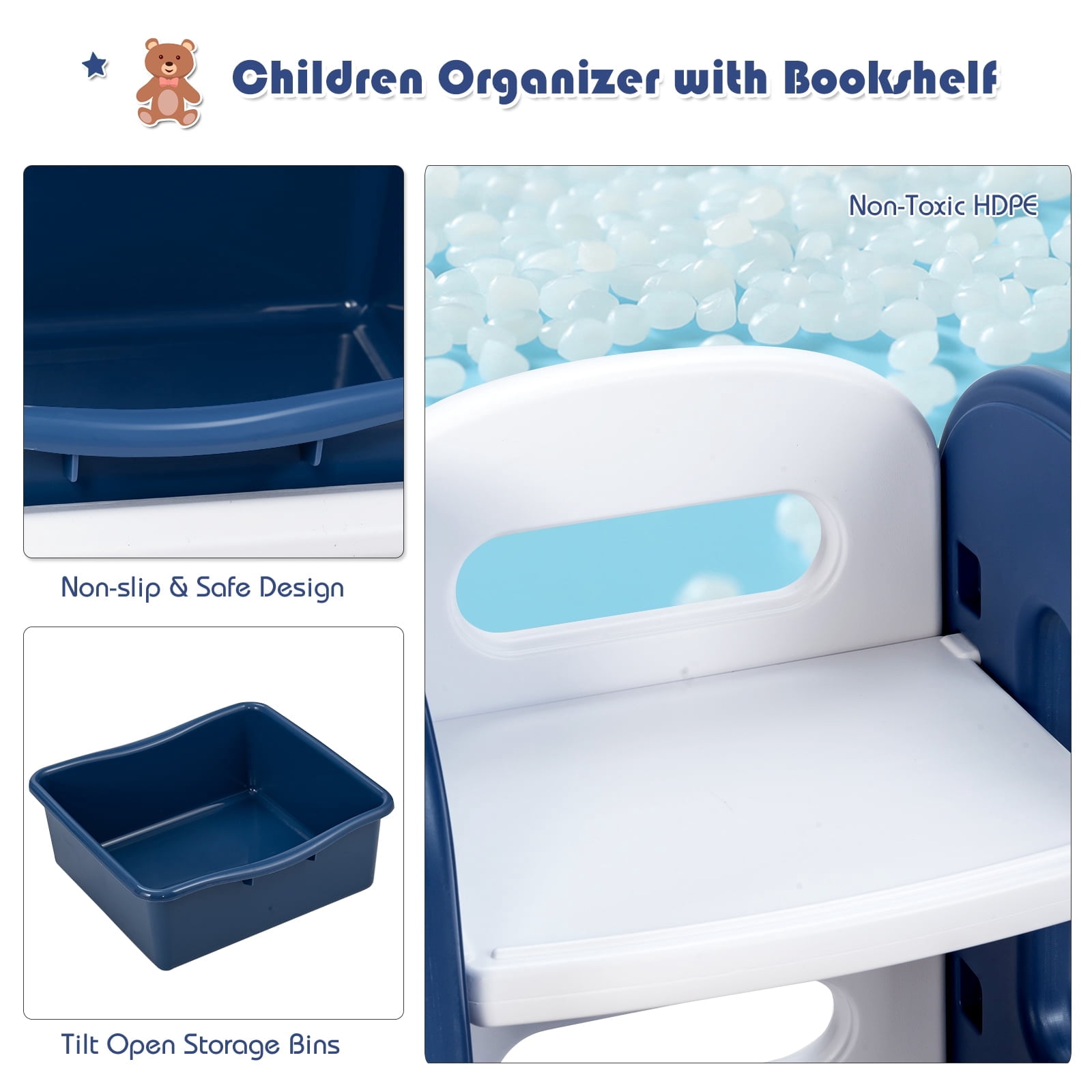 Infans Kids Toy Storage Organizer w/ Bins & Multi-Layer Shelf for Bedroom Playroom Blue