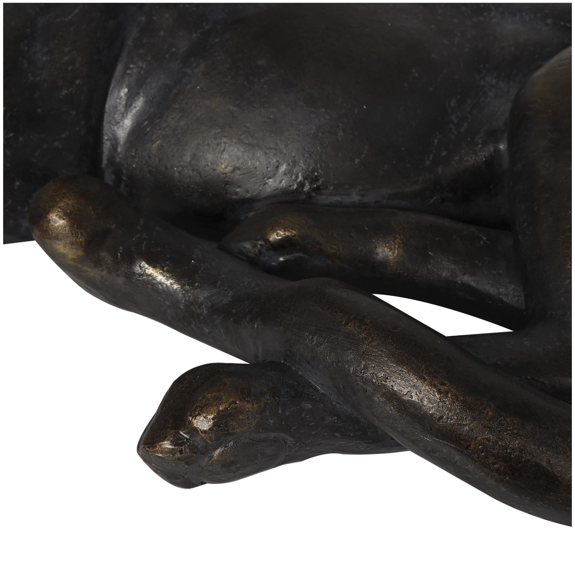 29" x 13" Black Polyresin Laying Leopard Sculpture, by DecMode