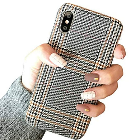 iPhone Xs Max 6.5" Fabric Grid Stripe Cloth Retro Pattern Soft Rubber Slim Thin Case Cover