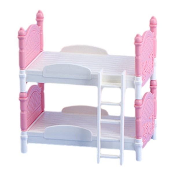 Juego de muebles para cama de muñeca, Mini litera de juguete para casa de muñecas, decoración de casa de muñecas 1/2