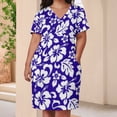 thumbnail image 3 of White Hibiscus Blue Floral Print Summer Sundress for Curve Women Casual Pattern Plus Size V Neck Short Sleeve Loose Fit Oversize Dresses, 3 of 5