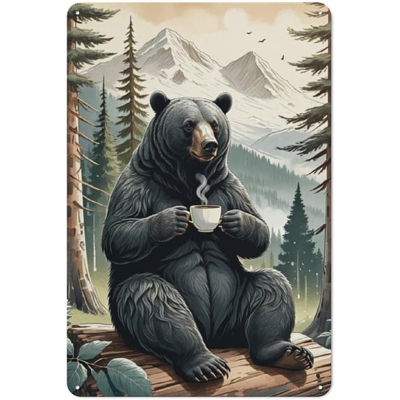 Rustic Cabin And Lodge Decor with Vintage Wilderness Bear Metal Tin Sign,Bring The Outdoors In with Bear,forests,and Lake-Themed Metal Sign Coffee Bar Wall Art Decor 5.5x8 inch