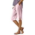 thumbnail image 2 of ASDFVBKG Women's Capri Pants Button Straight Leg Drawstring Elastic High Waist Casual Cropped Pant Loose Fit Summer Outfits Pink 2XL, 2 of 7