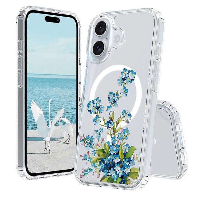 For iPhone 16 Plus Case Compatible with MagSafe Flower Pattern Printing TPU+PC Phone Cover - Style C