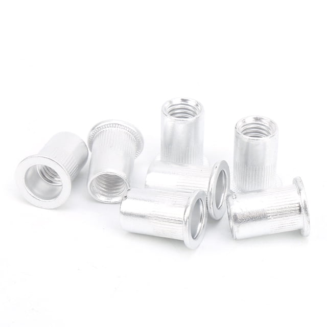 100Pcs Rivet Nut Tool Kit, Aluminum Galvanized Flat Head Threaded Insert Nuts for Automotive, Mechanical and Other Equipment