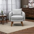 thumbnail image 2 of Boucle Accent Chair with a Pillow, Modern Upholstered Lounge Chair with Rubber Wood Legs, Armchair with Curved Edges for Living Room Bedroom Dressing Room Vanity Room, Gray, 2 of 9