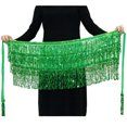 thumbnail image 1 of Guardurnaity a la cadera para danza del vientre a la moda, faldas con borlas, ropa de baile hermosa, disfraz Rave con diamantes de imitación Prendas para la parte inferior del cuerpo Verde, 1 of 6