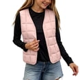thumbnail image 5 of Riecok Kids Puffer Vest Sleeveless V Neck Button down Cropped Jackets Thermal Solid Warm Winter Outerwear Pink 1-2T, 5 of 6