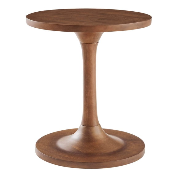 Modway Lina Round Wood Side Table with Tapered Pedestal Base in Walnut