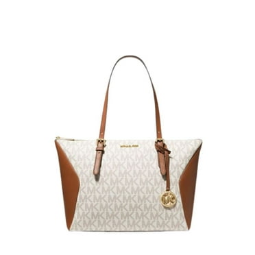 Michael Kors Womens Coraline Large Logo and Leather Tote Bag (Vanilla) MK Signature