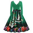 thumbnail image 2 of Disfraces de Navidad Temperamento Flor Ardiente Escote en V Manga larga Estampado de costuras Falda con vuelo grande retro S-3xl / 10 colores para elegir, 2 of 3