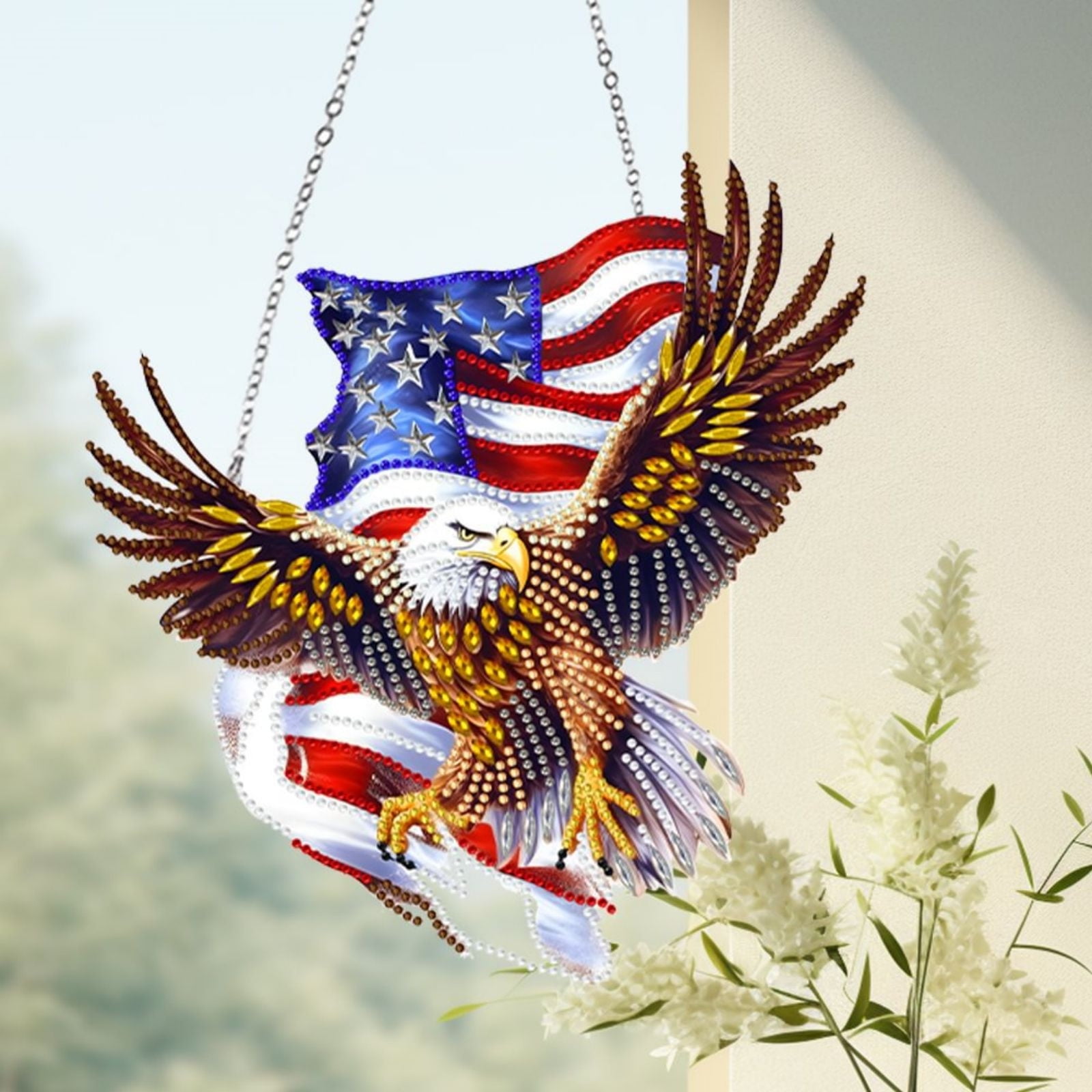 FLOPESN DIY Diamond Art Kits, American Independence Day USA Eagle Style, 9.84*8.11 in Diamond Painting Pendant, Creative Design Wall Decor