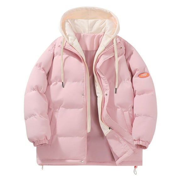 jtjvou Winter Coats for Women with Hood Warm Thicken Down Coat Trendy Full Zip Puffer Jackets Outerwear Fashion Pink M