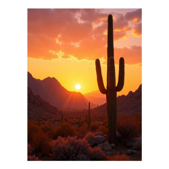 Diamond Art Kit for Adults, Desert Sunset Cactus Landscape Diamond Painting for Adults Beginners, DIY Diamond Art Painting Kits, 5D Diamond Painting Crafts for Home Decor 12x16 Frameless