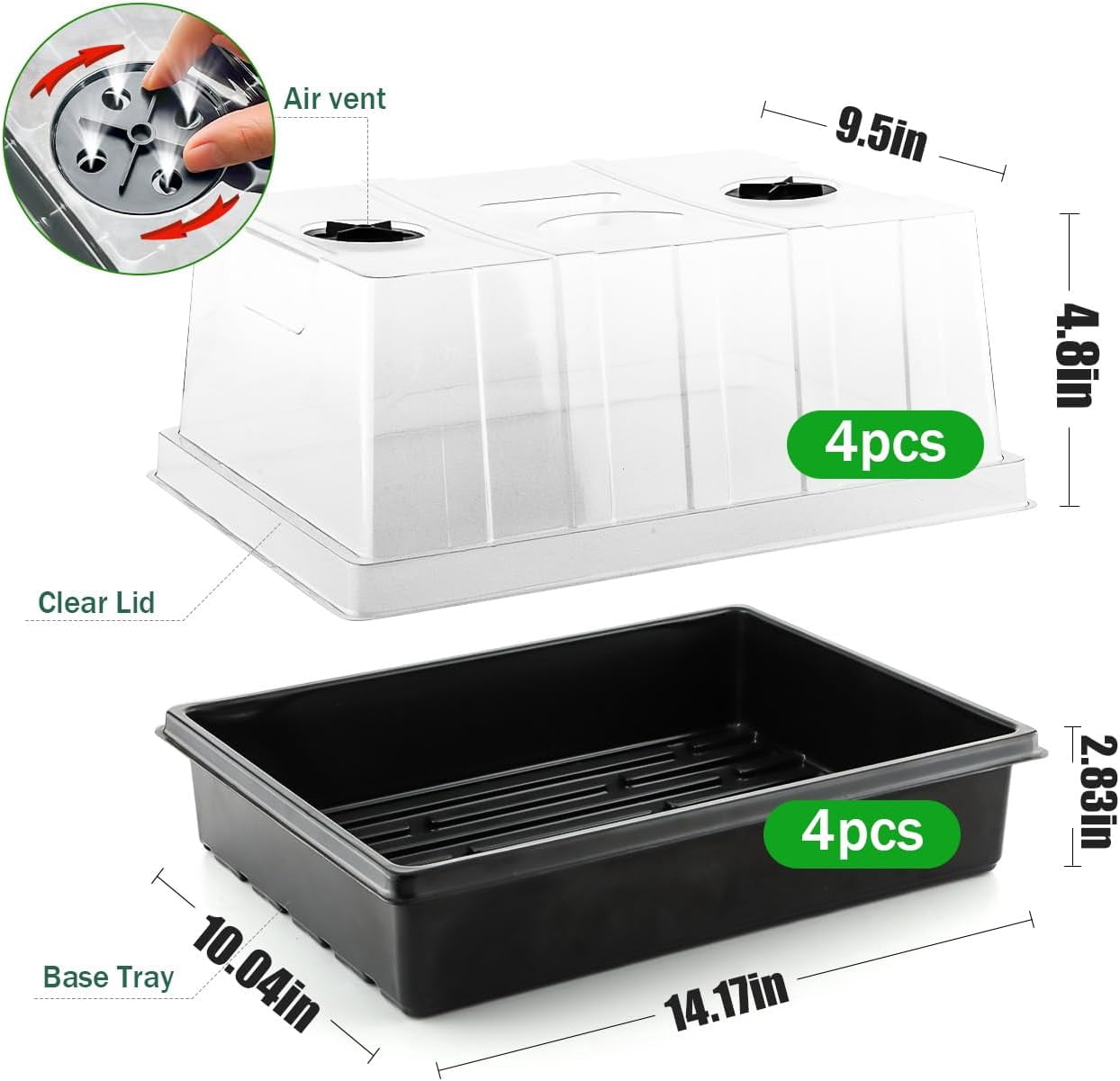 Seed Starter Trays with Humidity Domes – Reusable Plant Germination Kit for Microgreens, Herbs & Indoor Gardening | Clear Vented Lids, Fast Seedling Growth & Durable Design