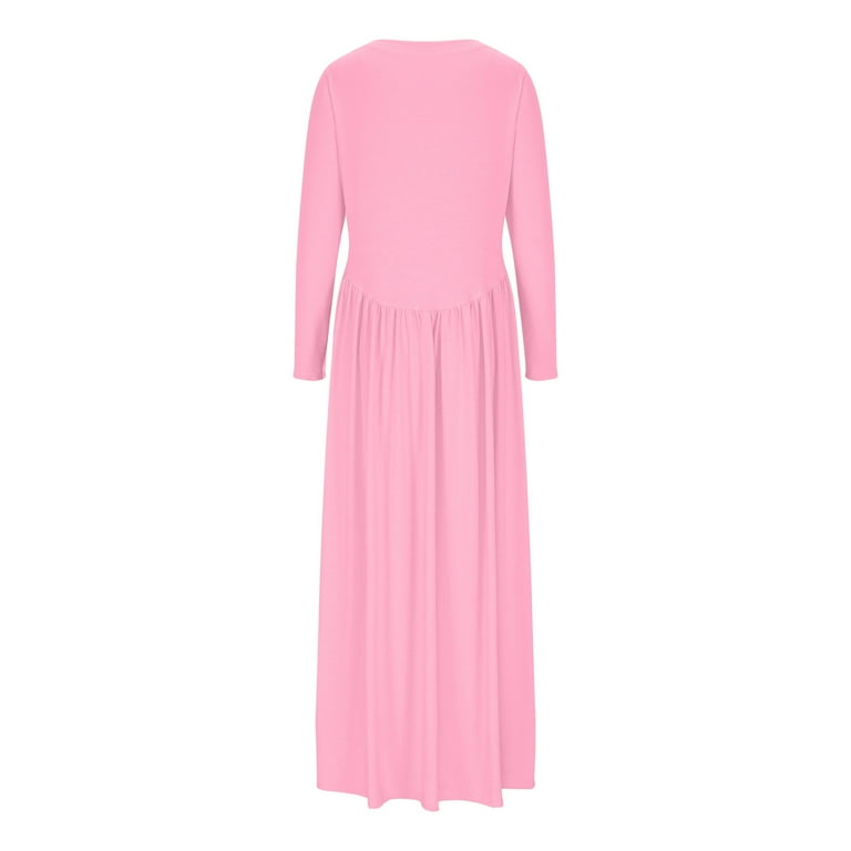 biudgviw Lounge Dresses for Women Loose Long Sleeve Scoop Neck Fall Dress  Solid Color Beach Maxi Dress with Pockets - Walmart.com