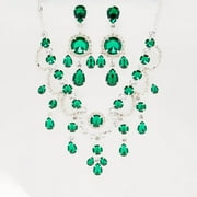AliExpress Hot-Selling Vintage Green Rhinestone Multi-Layer Necklace with Teardrop Pendant and Earrings Set Fashion Statement Jewelry